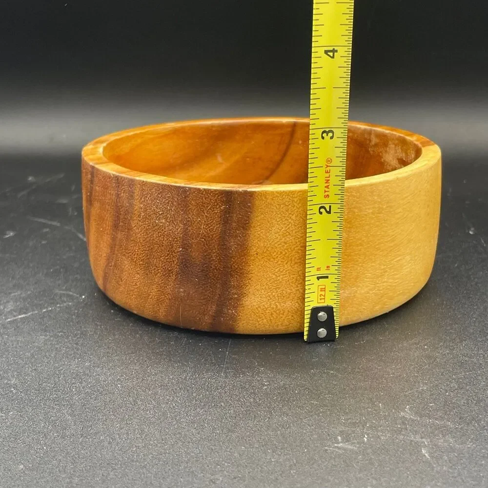 Vintage Hand Turned Solid Acacia Wood Salad Serving Bowl Mid Century Modern